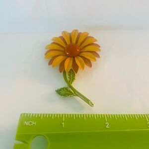Yellow and Orange Flower Enamel Brooch